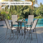 VINGLI Set of 4 Stackable Outdoor Bar Stools – Sling Chairs with High Back & Armrests, for Lawn, Garden, Bar, Yellow