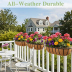 English Inviting Horse Trough Balcony Planter With Coconut LinerMetal Wall-Mounted Planter Box Deck Window Box 16 Inch (2 Pack)