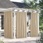 NICETOWN 2 Panels Weighted Blackout Curtains for Patio Waterproof, Top & Bottom Grommet & Back Tab Fixed Outdoor Curtains Windproof Drapes Thermal Insulated for Porch, W66 x L90, Biscotti Beige