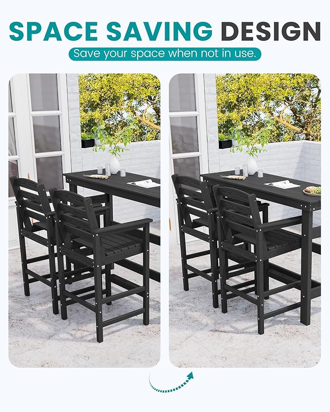 SERWALL 41" Outdoor Bar Table, All Weather HDPE Patio Bar Counter Height Table, Rectangle Patio Bar Table for Outside, Garden, Backyard, Balcony, Poolside, Black
