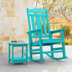 LUE BONA Outdoor Rocking Chairs Set of 2, HDPS Porch Rocker with High Back, Plastic Weather Resistant Rocking Chairs for Outdoor Indoor, Garden, Backyard, 350lb,Aruba Blue