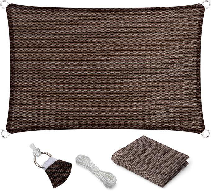 Eden's Decor Straight Flat-Edged Sun Shade Sail Rectangular 10' x 12' Brown UV-Blocking Outdoor Canopy Fabric Cloth Awning for Pergola Patio Garden Backyard Custom Size