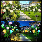 Upgraded Solar Garden Lights, 4 Pack Outdoor Solar Lights, New Round Panel for 40-Hour Runtime, Serve as Outdoor & Indoor Decor, 7-Color Changing Flower Lights, Waterproof for Patio Yard Decoration