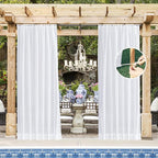 NICETOWN Outdoor Sheer White Weighted Curtains Rod Pocket Back Tab 120 inch Length 2 Panels Set W54, Light Filtering Grommet Mosquito Netting Curtains for Patio/Cabana/Pergola/Porch