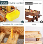 Wooden Squirrel Feeder Table with Water Bowl, Squirrel Picnic Table for Outside with Umbrella, Brown Squirrel Feeder with Corn Cob Holder Cute Chipmunk Feeder (Brown)