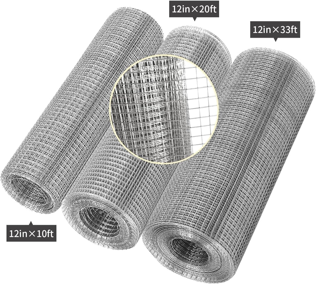 Hardware Cloth 1/4 inch 12" x 10 ft, Galvanized 23 Gauge Wire Mesh | Welded Wire Fence Roll For Chicken Coop Wire, Rabbit Cage Wire, Poultry and Animal Cage Netting Screen