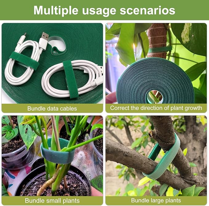 SumDirect Plant Tape 75 ft Plant Ties for Climbing Plants Garden Twist Ties Plants Adjustable Green Garden Tape for Plants, Flowers, Vines and Tree (75 ft x 1/2 in)