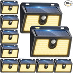[10 Packs] Solar Motion Sensor Outdoor Lights, Super Bright Solar Lights Outdoor Waterproof, 3 Lighting Modes Security Wall Light for Outside Walking Dog Fence Backyard Deck Garden Door Step Garage