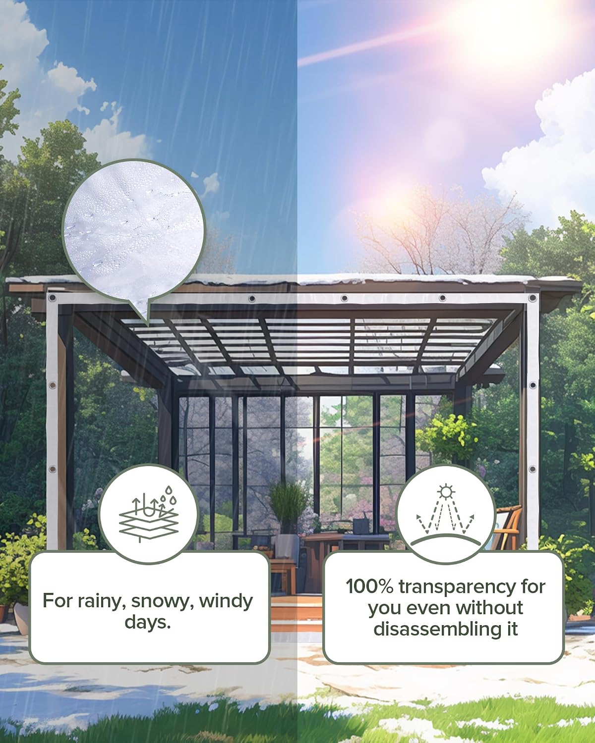 22oz clear tarp heavy duty 8'x8' clear vinyl showing dimensions