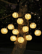 Solar Lights Outdoor Waterproof 24-Pack, Solar Powered Hanging Lantern Cracked Glass Hanging Globes for Yard Decor Christmas Decoration, Shepherd Hook, Garden Tree Table Ornaments, Warm
