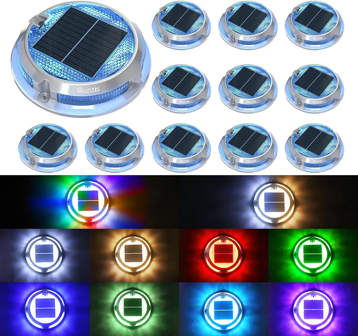 quntis 12 pack outdoor solar deck lights multicolored, main product view
