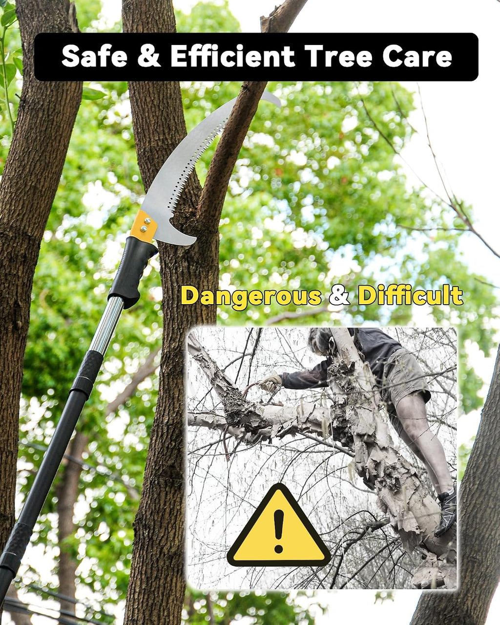 14.5FT Pole Saw with Adjustable Length for Tree Trimming, Lightweight Manual Pruning Saw with Mn Steel Blade, Long Extension Branch Cutter Pole Pruner for Yard, Garden, Patio & Forestry Use