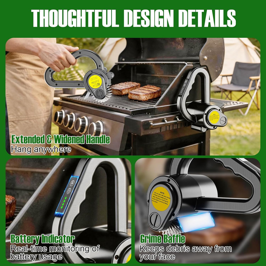 Electric Grill Brush for Outdoor Grill - 4400mAh Rechargeable BBQ Grill Cleaner with LED Light/Screen,150-Min Runtime Cordless Grill Cleaning Brush for Barbecue Grates, No Bristle Shedding