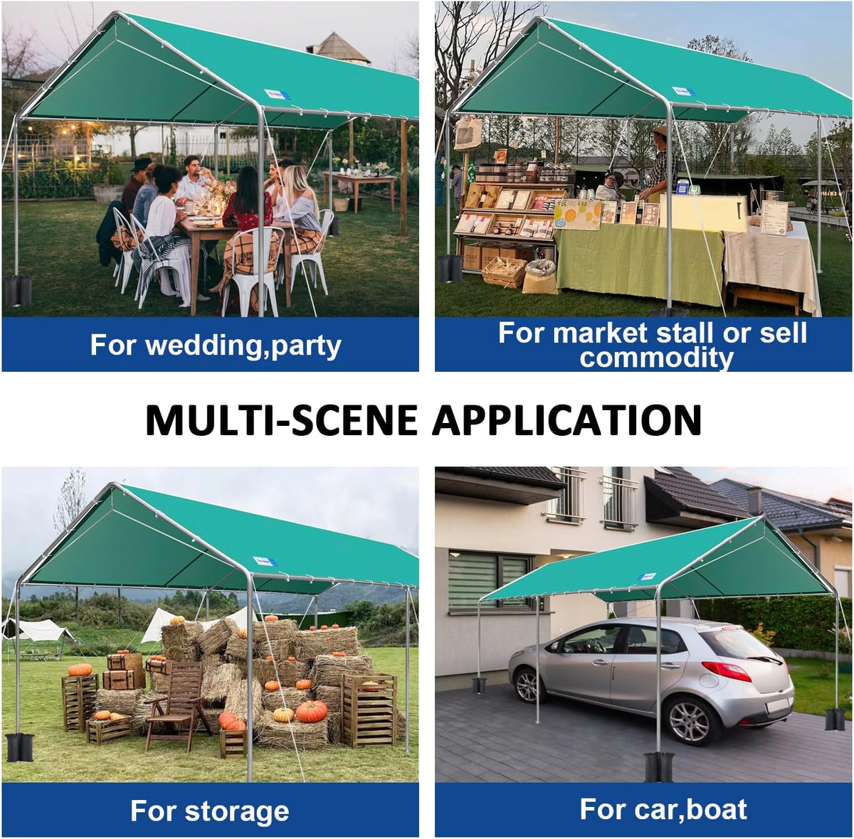 10x20 ft heavy duty car canopy galvanized frame showing dimensions