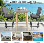 Patio Swivel Bar Stools Set of 6, Outdoor Bar Height Swivel Chairs with Cushions for Garden Balcony Backyard, Grey