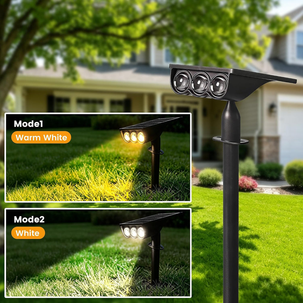 Solar Spot Lights Outdoor Waterproof IP65, 2 Lights Modes Solar Powered Landscape Lights，Outside Pathway Lights for Sign Garden Yard Walkway Driveway Decorations (4 Pack-White &Warm White)