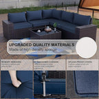 Kullavik 6PCS Outdoor Patio Furniture Set PE Wicker Rattan Sectional Sofa Patio Conversation Sets,Navy Blue