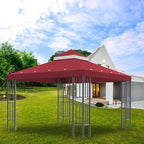 Sumfaller 10x10 FT Gazebo Replacement Canopy Top Cover Double Tiered Canopy Top Cover for Outdoor BBQ Roof Cover Grill Shelter (Red)