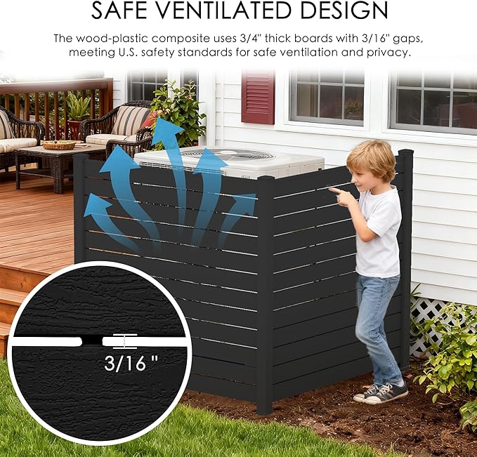 Kozyard 50" W x 48" H Outdoor Privacy Screens Aluminum Post, Air Conditioner Fence Panels, Pool Equipment Enclosure, Trash Can Screens Fence Kit for Outside Backyard Patio(Black/4Panels)