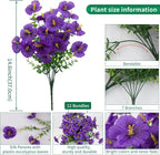 12 Bundles Artificial Pansy Flowers for Outdoor, Faux Silk Pansies Spring Flowers Outside for Planter Front Door Porch Yard Patio Window Box Home Decor (Purple)
