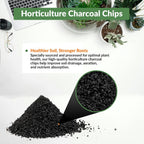 old potters premium horticultural charcoal chips, natural soil shown in use