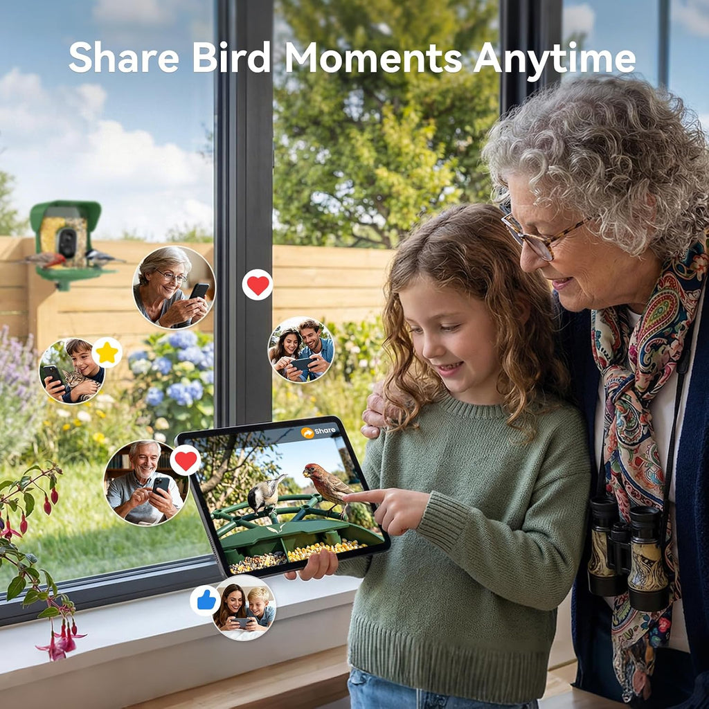 Smart Bird Feeder with Camera, 11000+ AI Bird Recognition, 2K HD Color Night Vision, IP65 Waterproof Solar Powered Bird Feeder with 142° Wide Angle, Motion Detection for Outdoor Garden, Ideal Gift