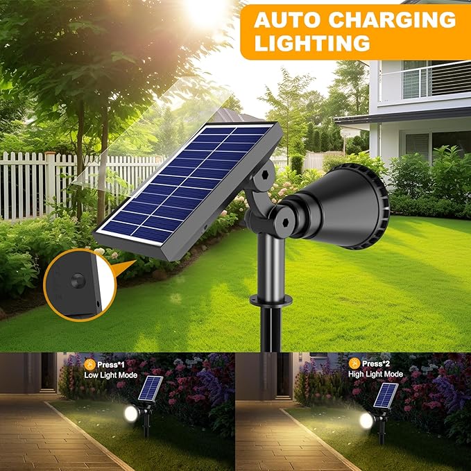 Solar Lights Outdoor Waterproof, 36 LEDs Adjustable Solar Spot Lights Outdoor, 2-in-1 Solar Powered Spotlight Landscape Lighting for Tree, Garden, Yard, Pathway- 3 Pack (Warm White)