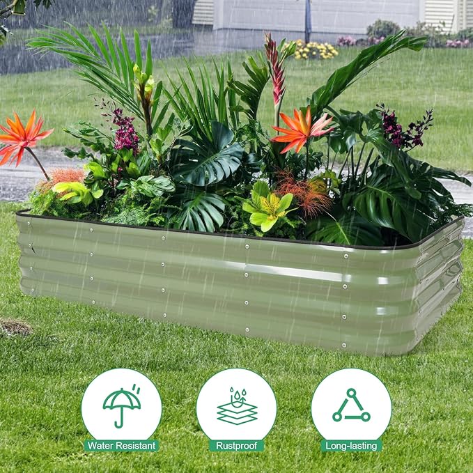 1MORE Raised Garden Bed -5X3X1 Galvanized Planter Box for Outdoor Gardening,4 in 1 Modular Raised Bed Kit with Protective Tape, Gloves for Herb，Ideal for Vegetables and Plants.Green-2Pcak