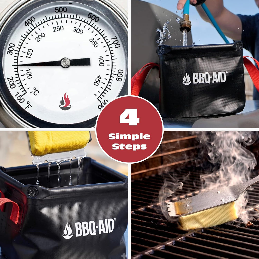 Bristle Free Steam Grill Brush and Scraper for Outdoor Grill, Black | 100% replaceable steam scrub pad, built-in scraper, grill cleaner; no shedding, safe for all grill grates