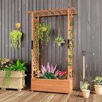 Giantex 2 Pcs Raised Garden Bed with Trellis & Hanging Roof, Wood Planter Box with Bottom & Drainage Holes, Freestanding Garden Planter for Flower Vegetable Fruit Herb Climbing Vines, 43.5"x17.5"x72"