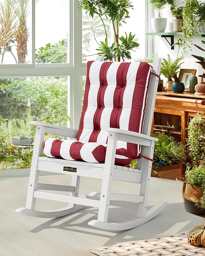 SERWALL HDPE Outdoor Rocking Chair Cushion Set of 4, Memory Foam Cushion Red White