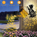 Solar Lights Outdoor Decorative, Watering Can with Cascading Lights, with Cat Silhouette Garden Stakes, Gifts for Mom Women, Waterproof Metal Garden Decor for Yard Art, Outside, Patio, Lawn Ornaments