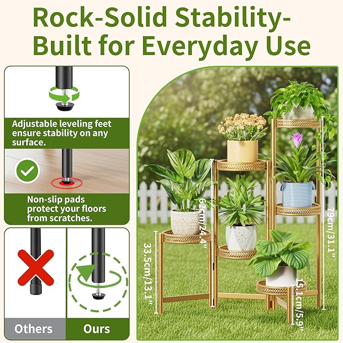 7 Tiered Metal Corner Plant Stand Indoor Outdoor, Tall Large Folding Rack with Rust Proof 10 Inch Wide Tray, Heavy Duty Flower Shelf for Multiple Plants for Patio - GoldWave