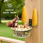 Tree Fence Squirrel Feeder, Outdoor Wild Squirrel Bird Wild Table, Backyard Transparent Glass Chipmunk Feeder, Strong and Ornamental, with Drainage Holes and Corn Support Squirrel Feeder