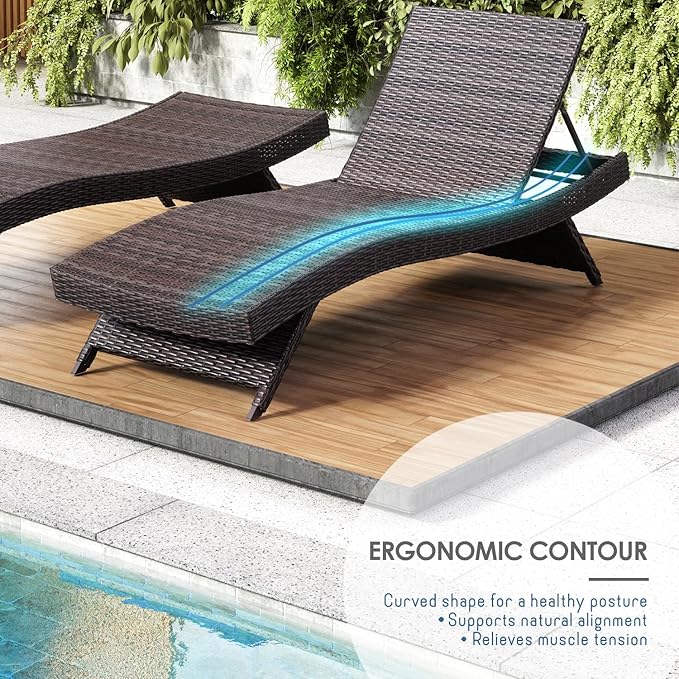 Nestl Chaise Lounge Chair Outdoor Set of 2, Wicker Patio Lounge Chair, Outdoor Lounge Chair with Reclining Backrest