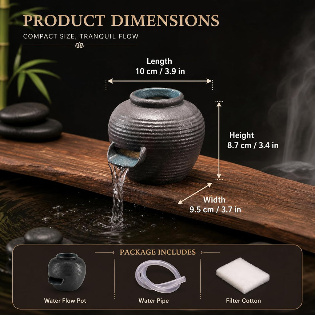 Indoor Water Fountains Small Kiln Fountain Spitter with Wide U-spout, Ceramic Pond Water Features for Fish Pond Circulation and Hydroponic Plant Decor Black