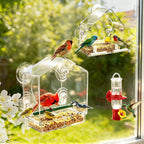 Window Mount Wild Bird Feeder Set of 3, Large & Small Seed Feeders + Hummingbird Water Station, Heavy-Duty Suction Cups, Easy Feeding & Drinking Access, Easy Install Outdoor Bird Watching Accessory