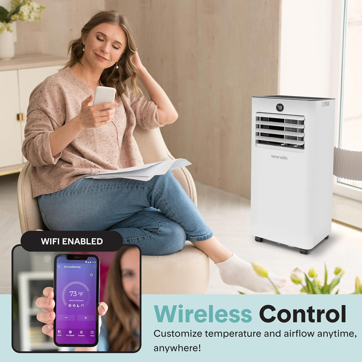serenelife 10000 btu portable air conditioner & heater, close-up detail