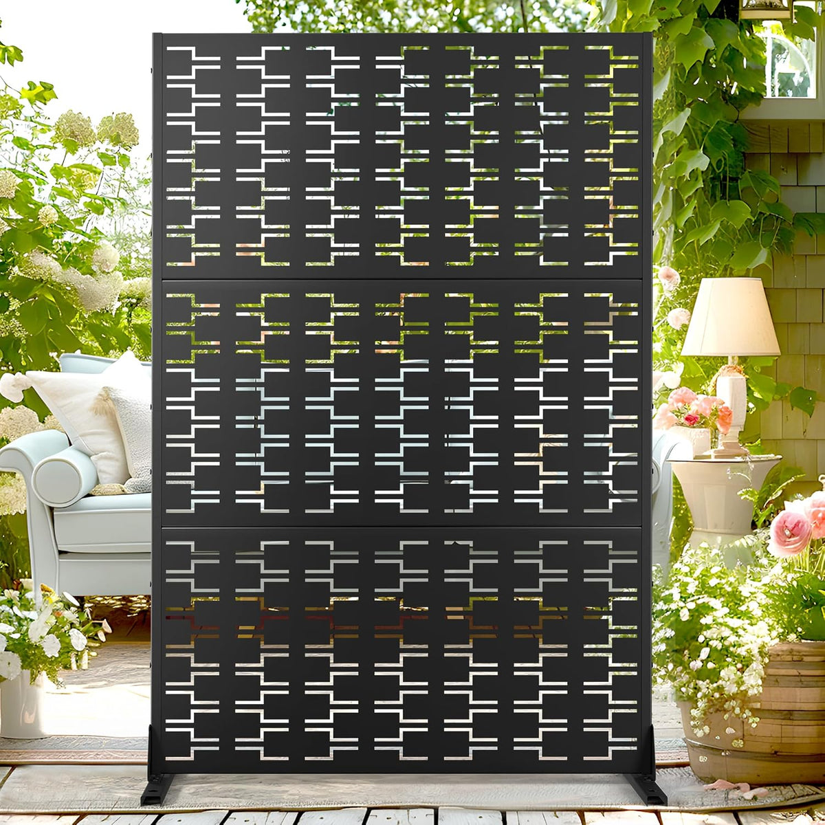 72" metal privacy screen - freestanding, 3-panel outdoor, main product view