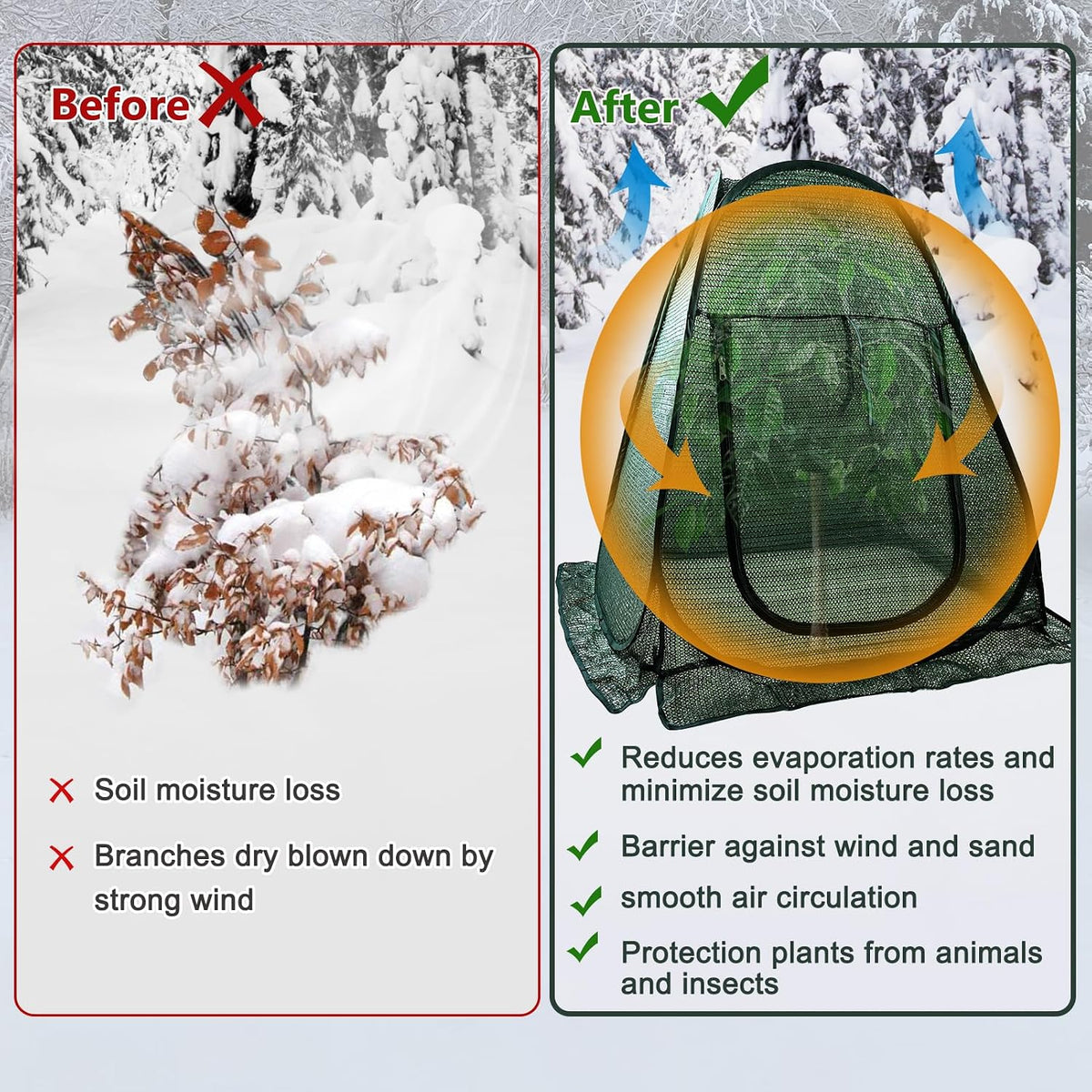 pop up plant cover tent for outdoor plants showing dimensions