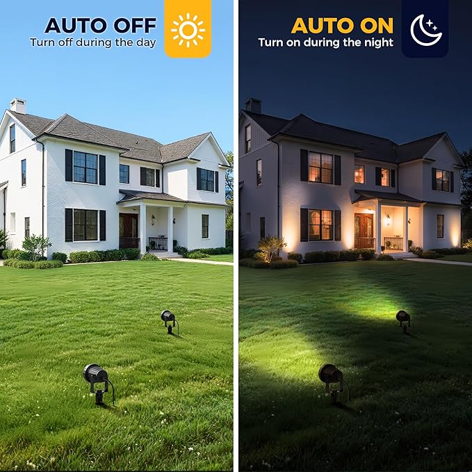 L LOHAS LED 12W Dusk to Dawn Outdoor Lighting, Auto On/Off 3000K Landscape Outdoor Spotlight, IP66 Waterproof Plug in Spot Lights for Yard, Garden, House, Pathway, Plant(4 Pack)