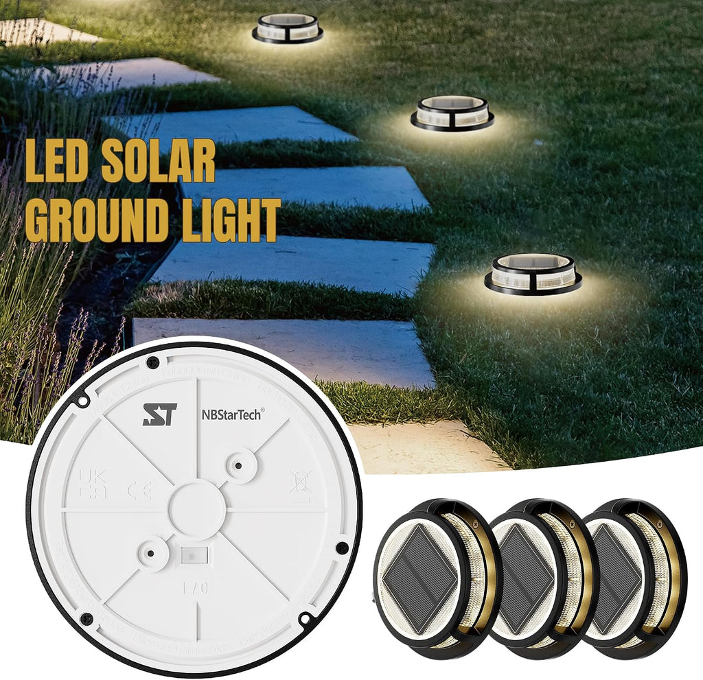 Solar Ground Lights, Outdoor Solar Deck Light, Flat Disc Lights, Waterproof Landscape Light for Garden Lawn Yard Fence Pathway - Durable Aluminum Frame with a Sturdy Metal Stake