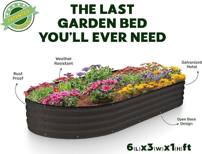Plant & Plot Galvanized Raised Garden Beds Outdoor // 6×3×1 ft (2-Pack) Planter Raised Beds for Gardening, Vegetables, Flowers // Large Metal Garden Box // Patented Tool-Free Design (Black)