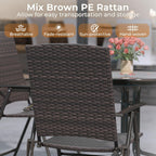 Tangkula Outdoor Folding Chairs Set of 2, Patio PE Wicker Dining Chairs with Armrests and Metal Frame, Portable Lawn Chairs for Garden, Porch, Balcony and Camping, Fully Assembled (1, Mix Brown)