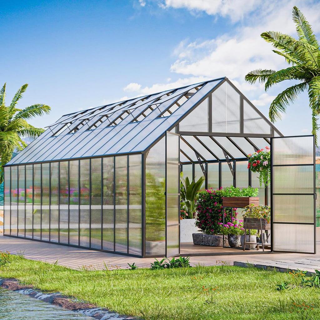cdcasa 28x10x10 ft polycarbonate greenhouse for outdoors w/6, main product view