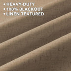 H.VERSAILTEX Linen Curtains 100% Blackout Curtains for Bedroom 84 inch Long Full Light Blocking Nature Linen Blended Window Curtains for Living Room Nickel Grommet (2 Panels, Heathered Macchiato)