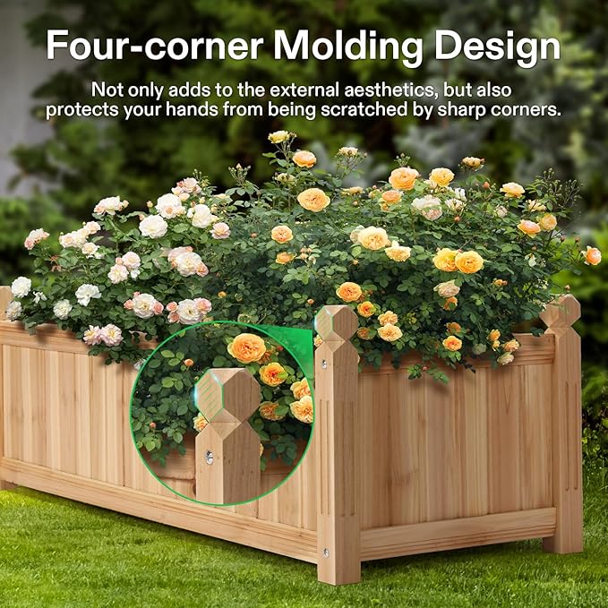 VIVOSUN 3.6 x 1.3Ft Wooden Raised Garden Bed, 43.5 x 16 x 14 Inches, Outdoor Wood Planter Box with Screwdriver and a Liner for Garden, Patio, Balcony, Backyard and Outdoors, 2Pcs