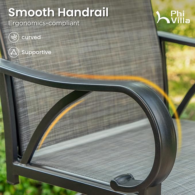 PHI VILLA Outdoor Swivel Bar Stools Set of 4, High Top Patio Bar Stools & Chairs with Armrest & Textilene Fabric for Outside, Grey