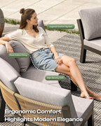 Outdoor Patio Sectional Modular Sofa, Aluminum 1 Piece Curved Patio Couch with Washable Cushions, All Weather PE Rope Sofa for Backyard,Porch, Deck, Poolsid, Gray