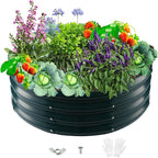 Durable Round Steel Raised Garden Bed Painted for Planting Vegetable/Herbs/Flowers/Trees at Backyard/Garden,or Baby Chicken,Christmas Tree Fence (Dark Green, 32 ins Diameter x 12 ins high)
